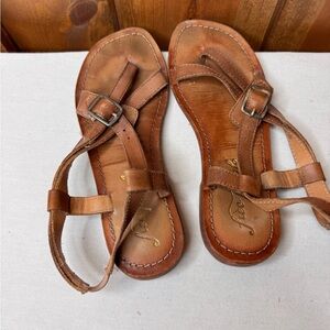 Free People Cognac Leather Strappy Sandals